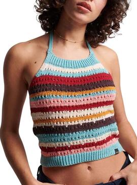 Top Superdry Vintage Crochet Halter Turquesa Mujer