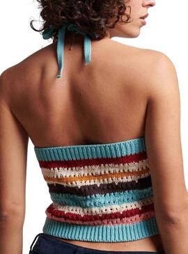 Top Superdry Vintage Crochet Halter Turquesa Mujer