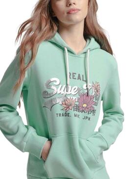 Sudadera Vintage Narrative Hood Verde Para Mujer