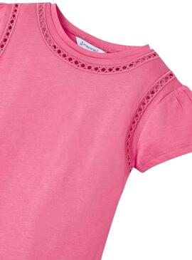 Camiseta Mayoral Bordado Calado Rosa para Niña