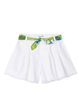 Short Mayoral Con Cinturón Blanco para Niña