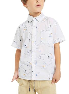 Camisa Mayoral Estampada Barcos Blanco para Niño