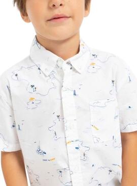 Camisa Mayoral Estampada Barcos Blanco para Niño