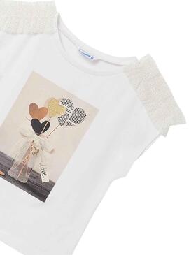 Camiseta Mayoral Volante Tul Blanco para Niña