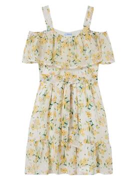 Vestido Mayoral Gasa Flores Blanco para Niña