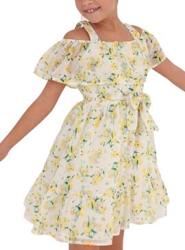 Vestido Mayoral Gasa Flores Blanco para Niña