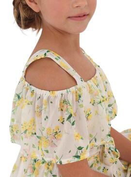 Vestido Mayoral Gasa Flores Blanco para Niña