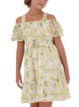 Vestido Mayoral Gasa Flores Blanco para Niña