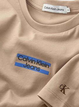 Camiseta Calvin Klein Mini Logo Beige para Niño