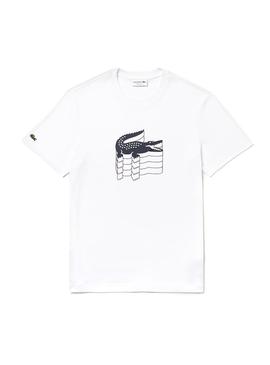 Camiseta Lacoste Cocodrilo 3D Blanco Hombre