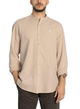 Camisa Klout Lino Mao Beige para Hombre