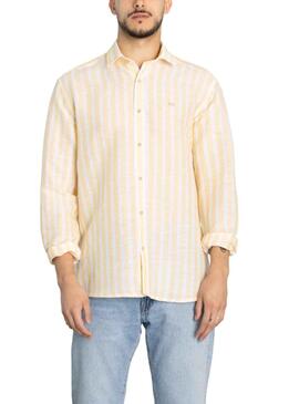 Camisa Klout Lino Rayas Amarillo y Blanco