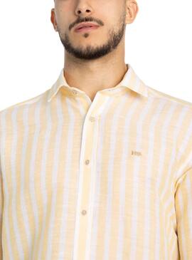 Camisa Klout Lino Rayas Amarillo y Blanco