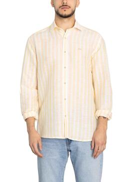 Camisa Klout Lino Rayas Amarillo y Blanco