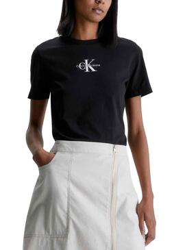 Camiseta Calvin Klein Monologo Slim Negro Mujer