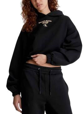 Sudadera Calvin Klein Gathered Cropped Negro Mujer