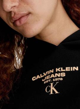 Sudadera Calvin Klein Gathered Cropped Negro Mujer