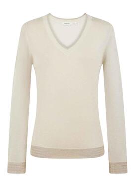 Jersey Naf Naf Lurex Dorado Beige Para Mujer