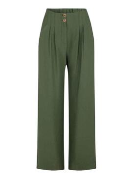 Pantalón Naf Naf Lino Verde Para Mujer