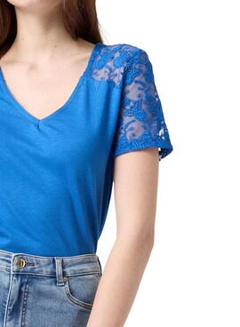 Camiseta Naf Naf Guipur Azulón para Mujer