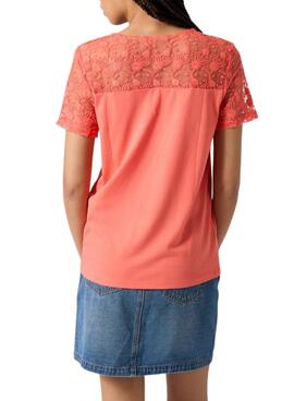 Camiseta Naf Naf Guipur Coral para Mujer