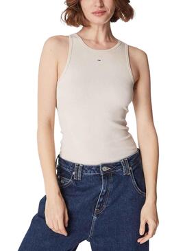 Camiseta Tommy Jeans Rib Tank Beige para Mujer