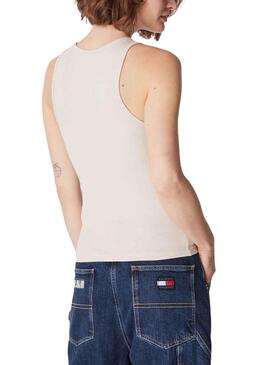 Camiseta Tommy Jeans Rib Tank Beige para Mujer