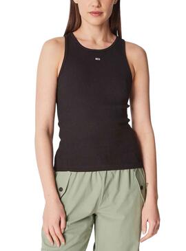 Camiseta Tommy Jeans Rib Tank Negro para Mujer