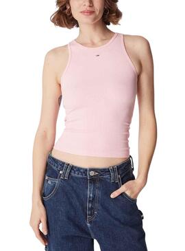 Camiseta Tommy Jeans Rib Tank Rosa para Mujer