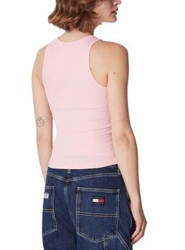 Camiseta Tommy Jeans Rib Tank Rosa para Mujer