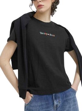 Camiseta Tommy Jeans Serif Negro para Mujer