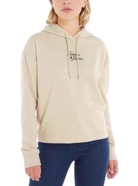 Sudadera Tommy Jeans Boxy Logo Beige para Mujer