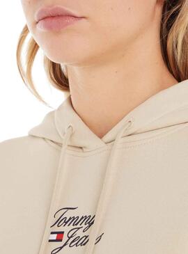 Sudadera Tommy Jeans Boxy Logo Beige para Mujer