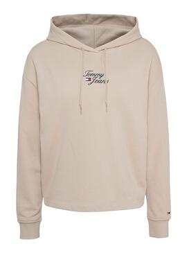 Sudadera Tommy Jeans Boxy Logo Beige para Mujer