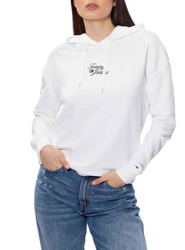 Sudadera Tommy Jeans Boxy Logo Blanco para Mujer