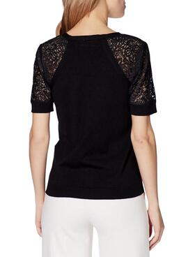 Camiseta Naf Naf Encaje Negro para Mujer