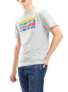 Camiseta Tommy Jeans Rainbow Box Gris Hombre