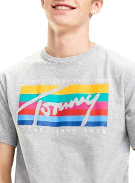 Camiseta Tommy Jeans Rainbow Box Gris Hombre