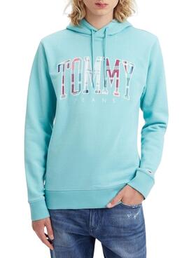 Sudadera Tommy Jeans Reg Tartan Turquesa Hombre