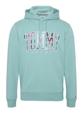 Sudadera Tommy Jeans Reg Tartan Turquesa Hombre