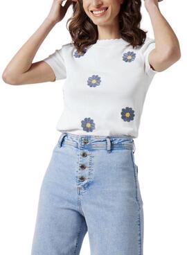 Camiseta Naf Naf Flowers Blanco para Mujer