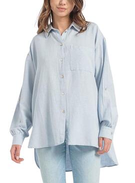 Camisa Only Willow Lino Azul Para Mujer