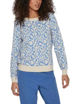 Jersey Vila Viril Jacquard Azul Para Mujer