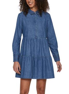 Vestido Denim Vila Blano Azul Para Mujer