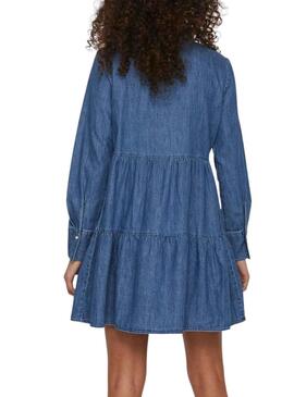 Vestido Denim Vila Blano Azul Para Mujer