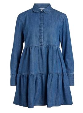 Vestido Denim Vila Blano Azul Para Mujer