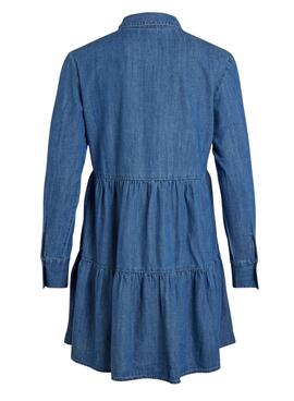 Vestido Denim Vila Blano Azul Para Mujer