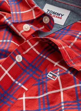 Camisa Tommy Jeans Small Check Rojo para Hombre