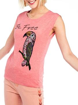 Camiseta Naf Naf Loro Rosa Mujer