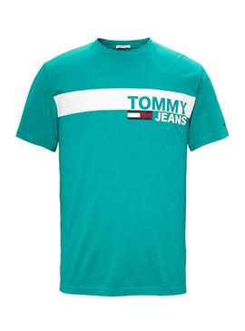 Camiseta Tommy Jeans Essential Box Logo Turquesa